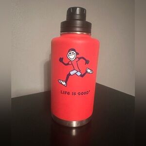 Like new -  Life Is Good large Bright Red Water Bottle , running guy